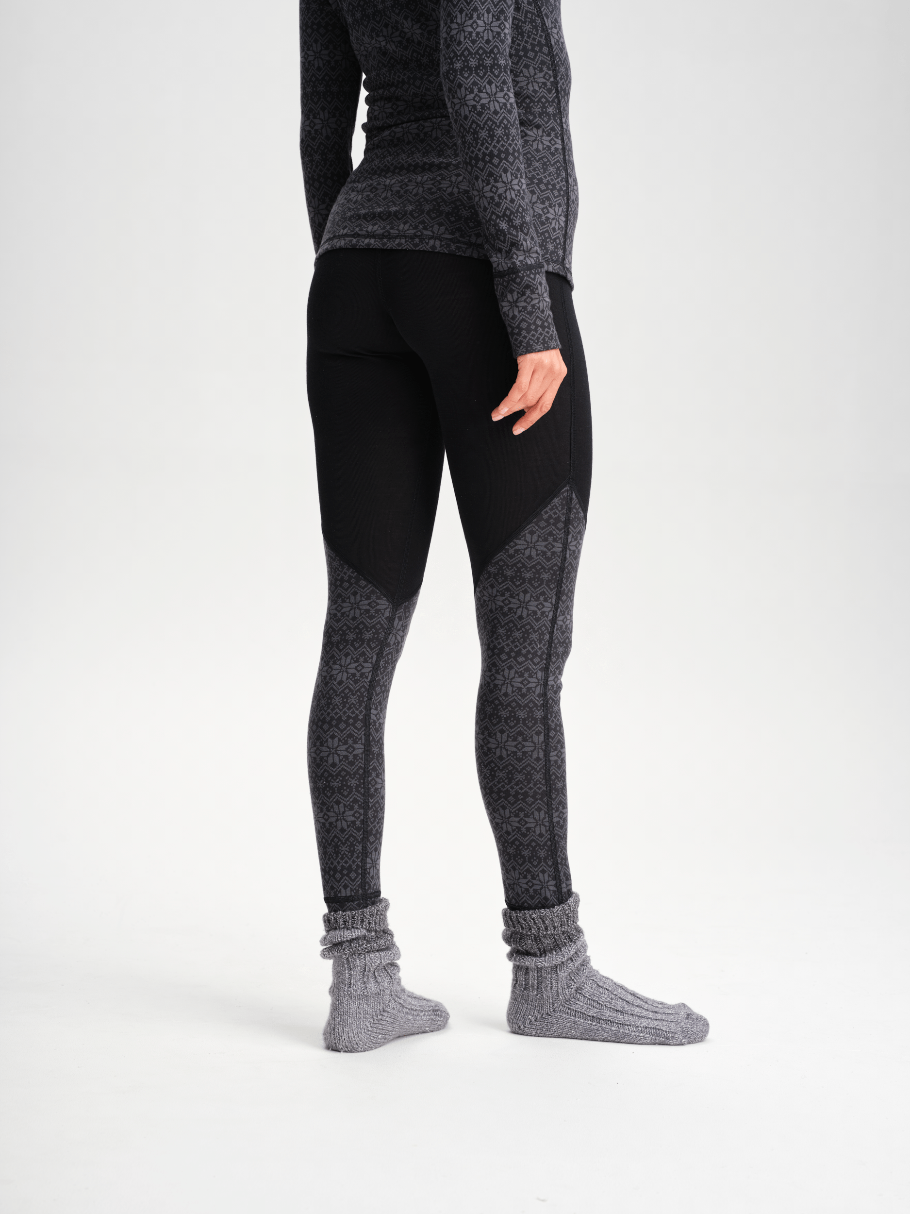 WOOL BASE LAYER PANT BLACK/GREY PATTERN WOMEN Everest Base Layer Wool