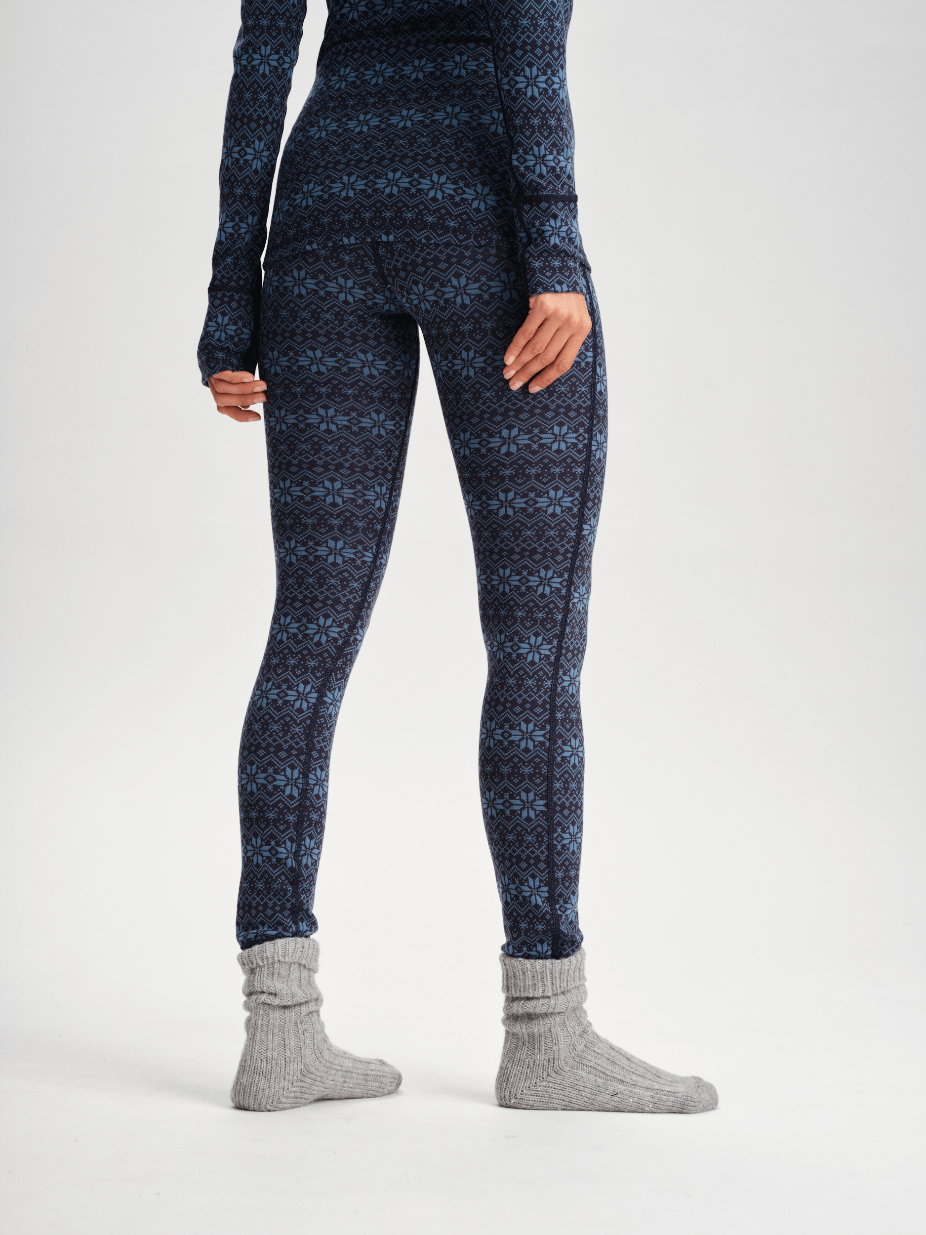 WOOL BASE LAYER PANT NAVY PATTERN WOMEN Everest Base Layer Wool