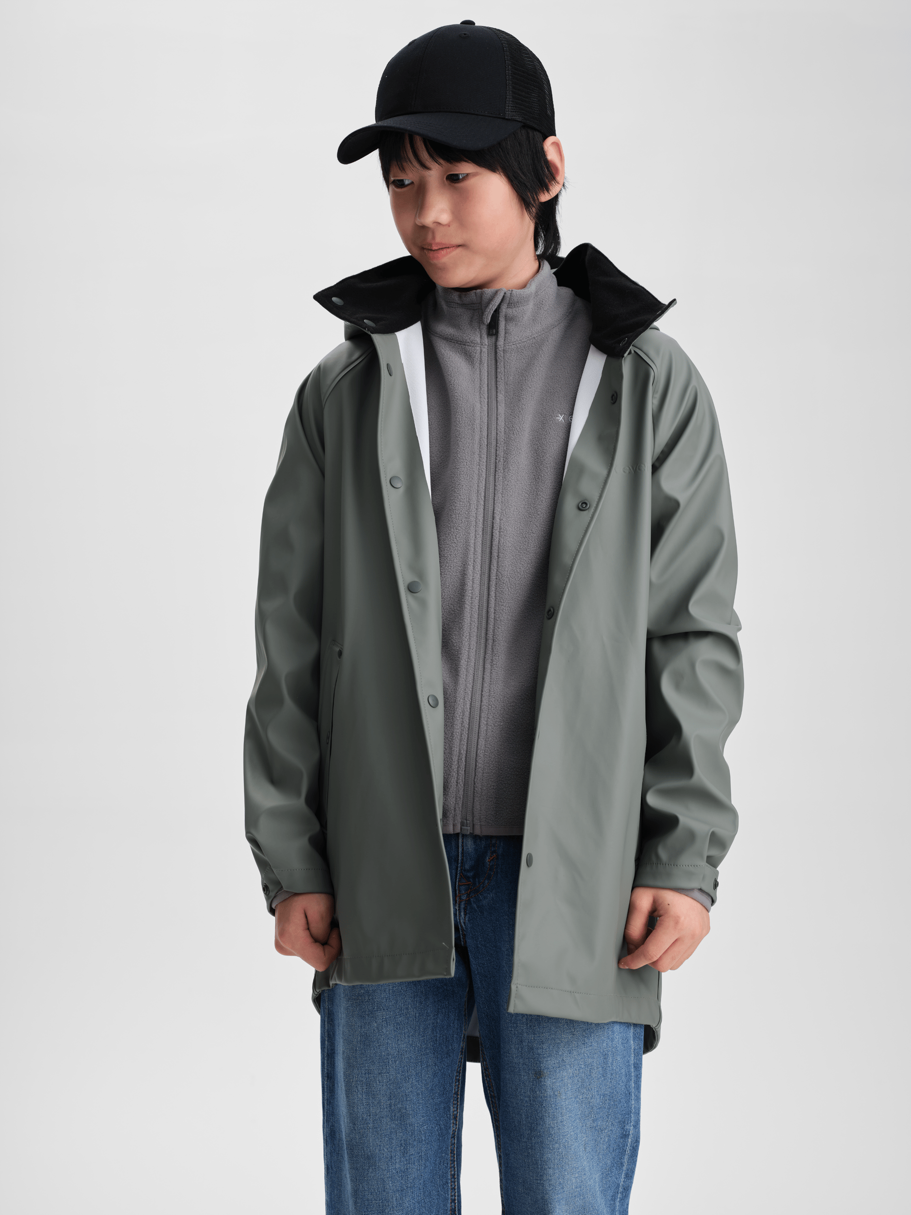 PŁASZCZ PRZECIWDESZCZOWY KHAKI SZARY JUNIOR Everest Płaszcz na każdą pogodę