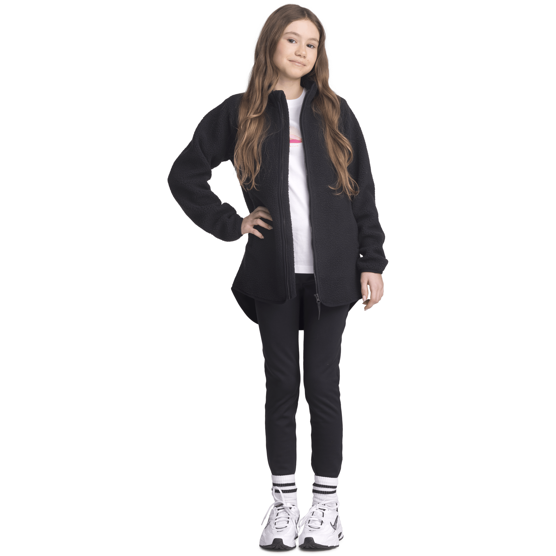 DŁUGA KOSZULA Z POLARU CZARNA JUNIOR Everest Polar typu Pile