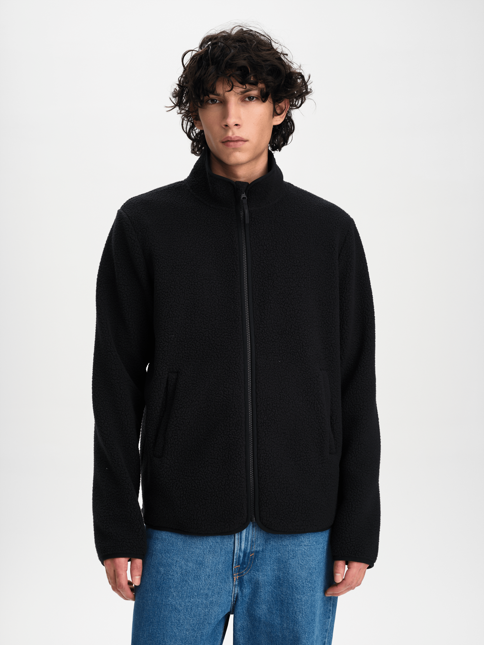 PILE ZIP SHIRT SCHWARZ Everest Fleece mit hohem Flor