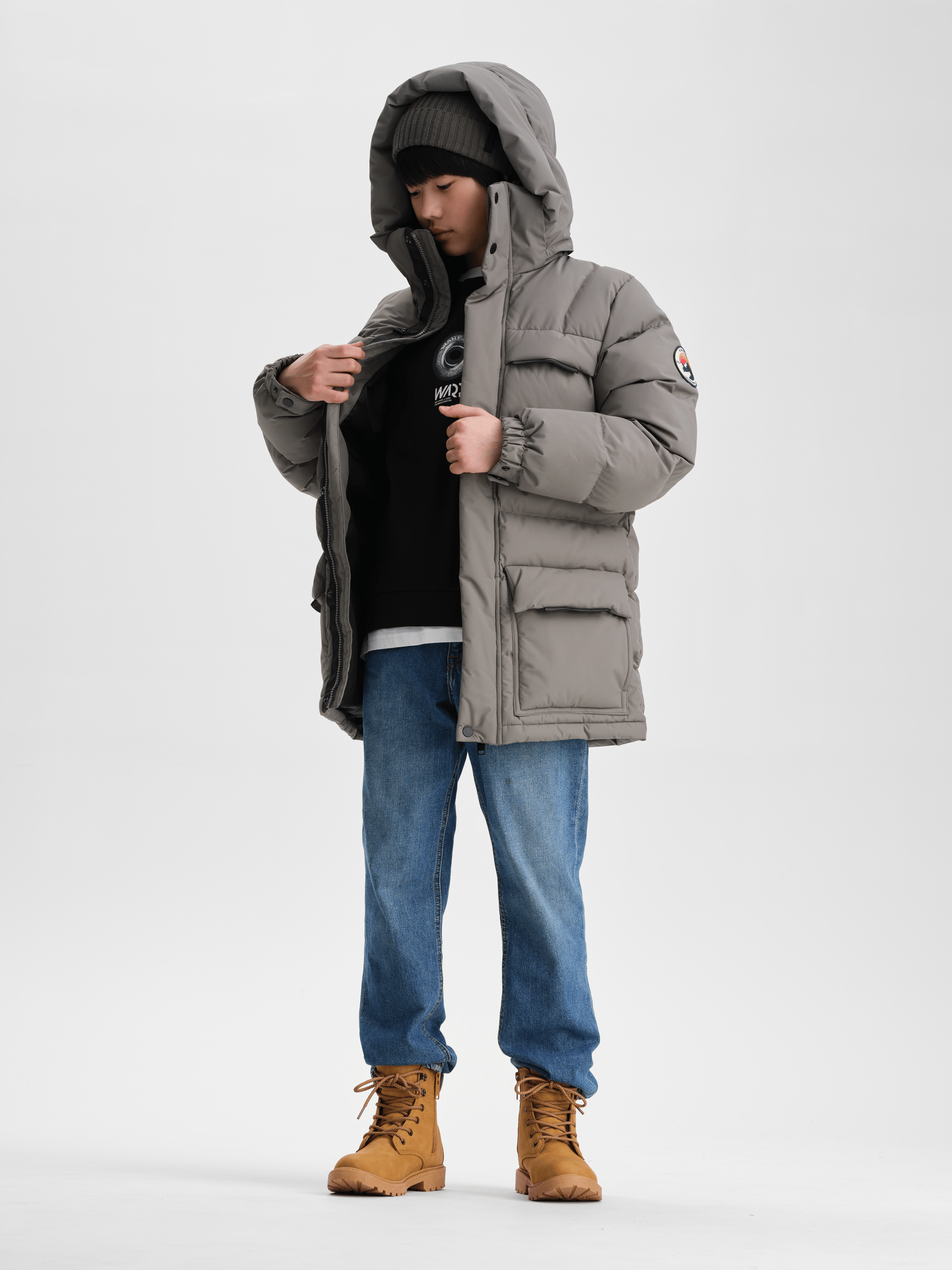 ARCTIC PARKA KHAKI SZARY JUNIOR Everest Zimowa parka