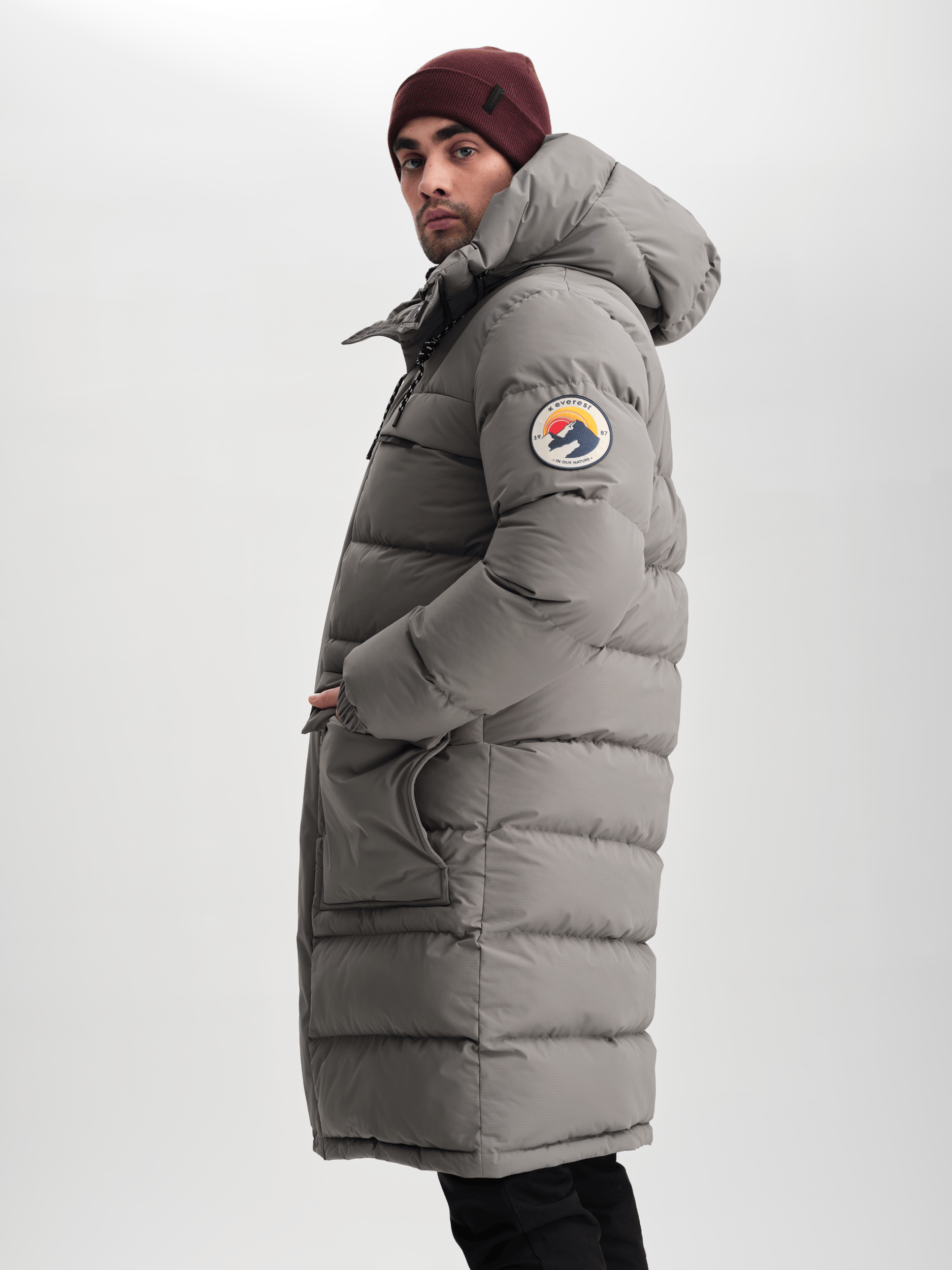 ARCTIC DŁUGA PARKA KHAKI SZARA Everest Pikowana parka