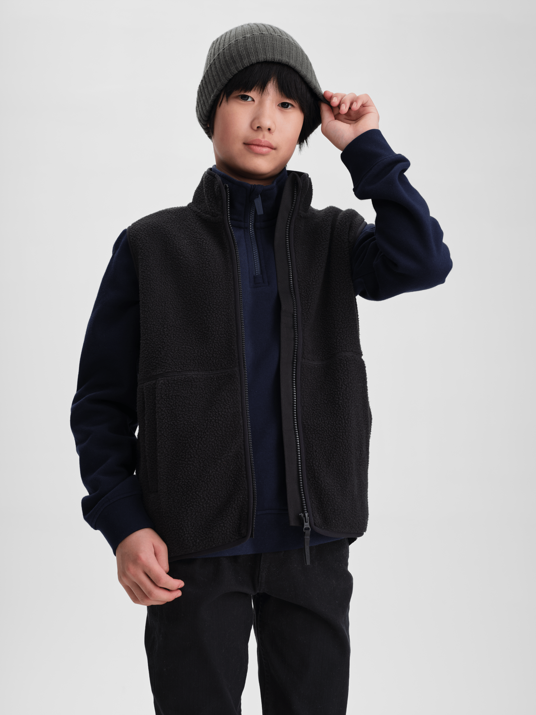 PILE ZIP WESTE SCHWARZ JUNIOR Everest Zweite Schicht