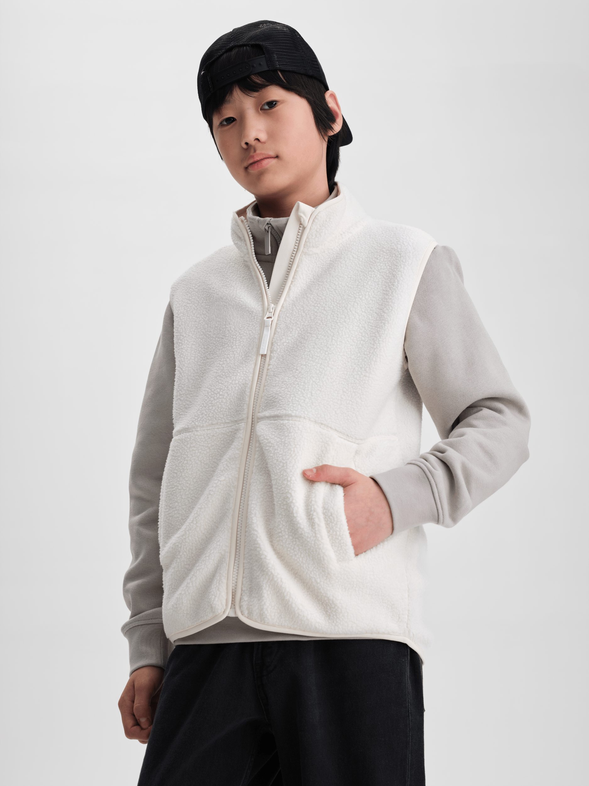 PILE ZIP Weste OFF WHITE JUNIOR Everest Zweite Schicht