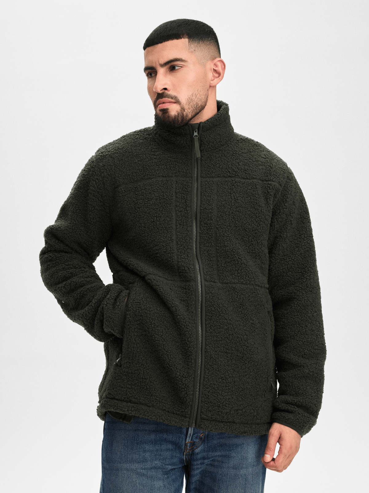 BECKLER PILE JACKET DEEP GREEN MAN (saknar text) Everest Pile Fleece
