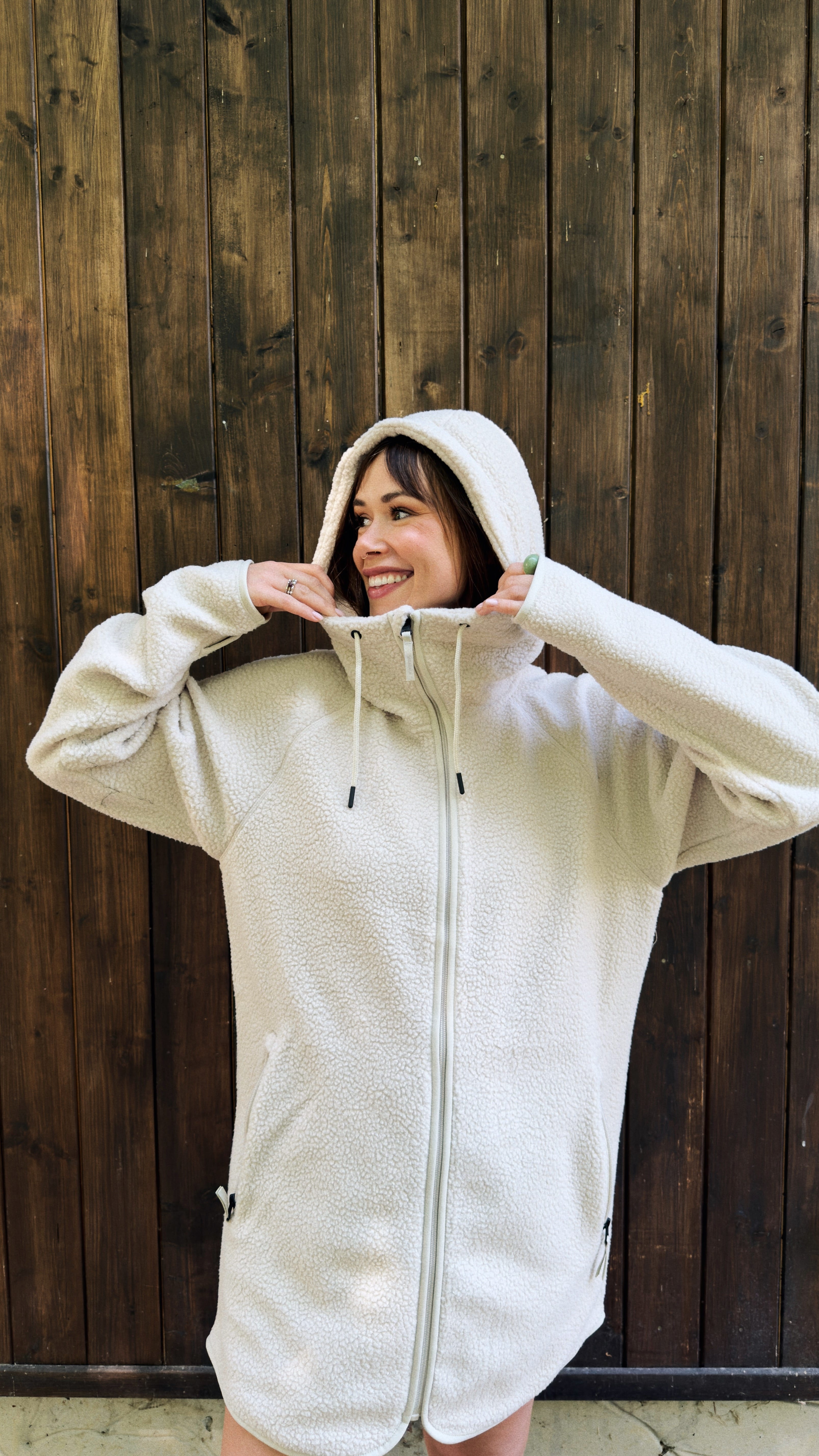 PILE LONG HOOD IVORY BEIGE Everest Second Layer