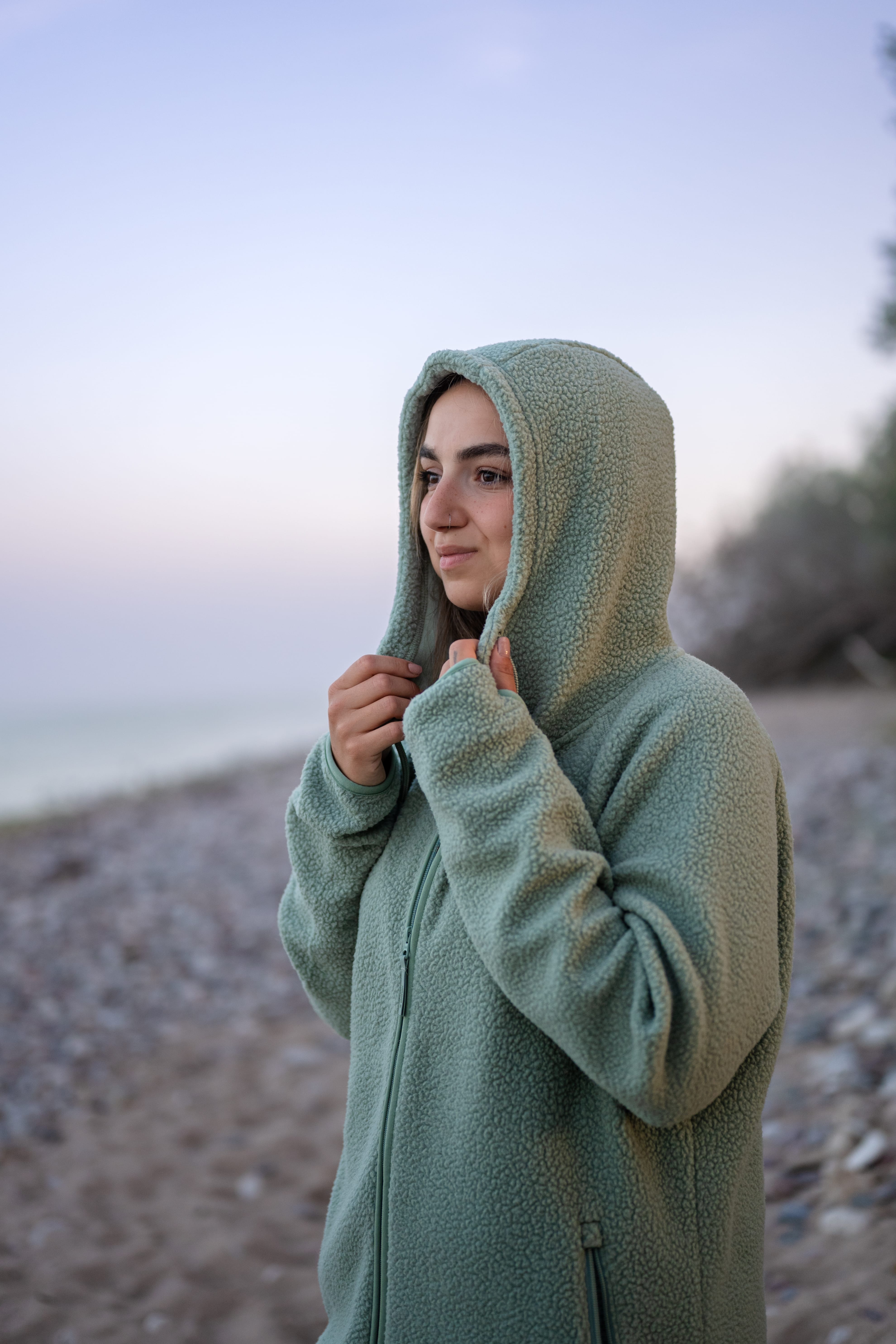 PILE LONG HOOD SAGE MIST Everest Pile Fleece