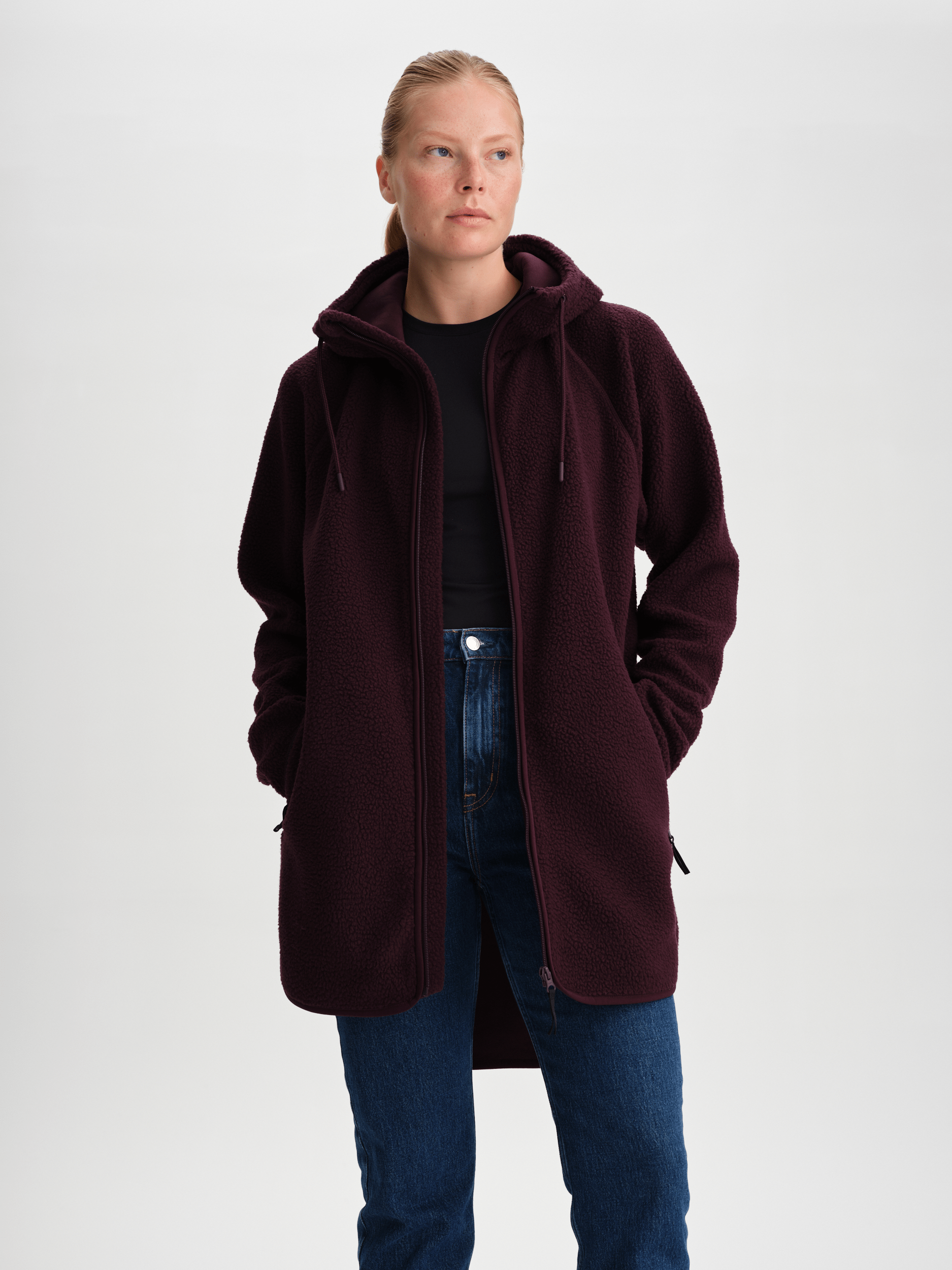PILE LONG HOOD  BURGUNDY Everest Second Layer
