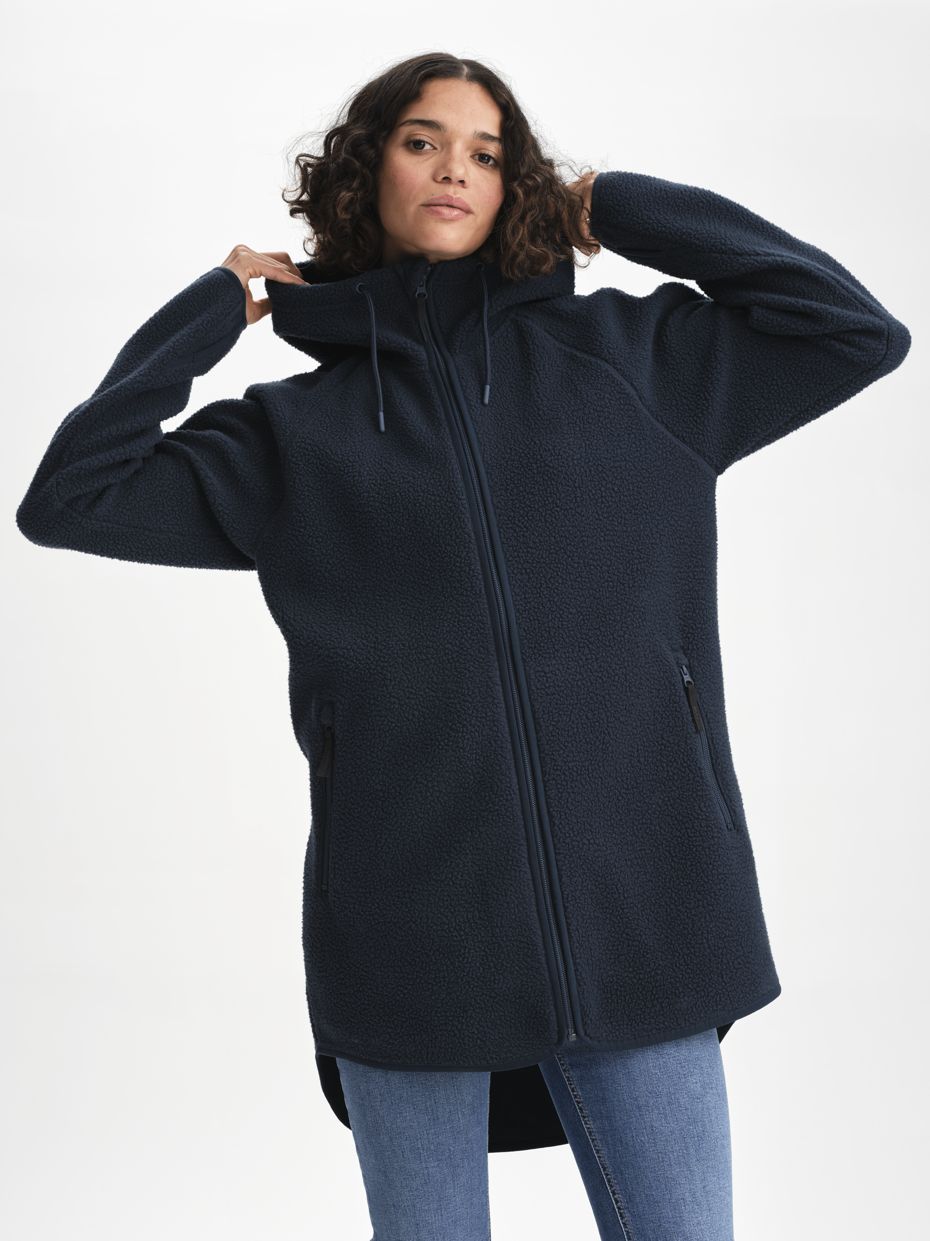 PILE LONG HOOD NAVY Everest Fleece Jumper