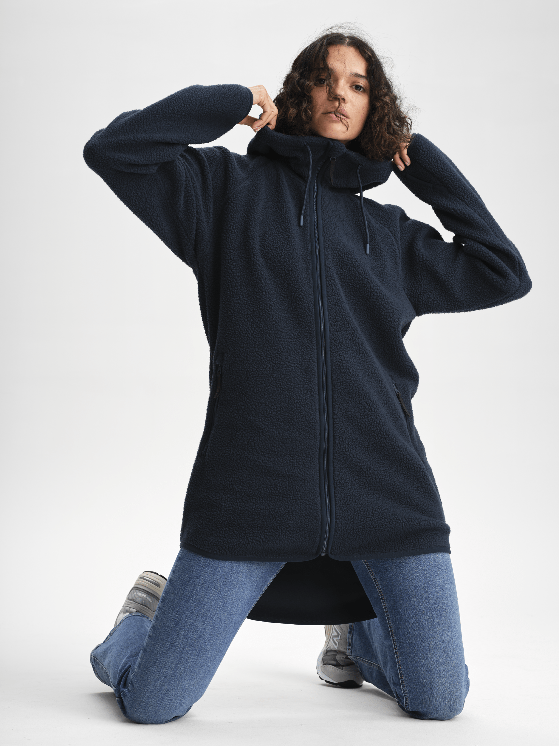 PILE LONG HOOD NAVY Everest Fleece Jumper