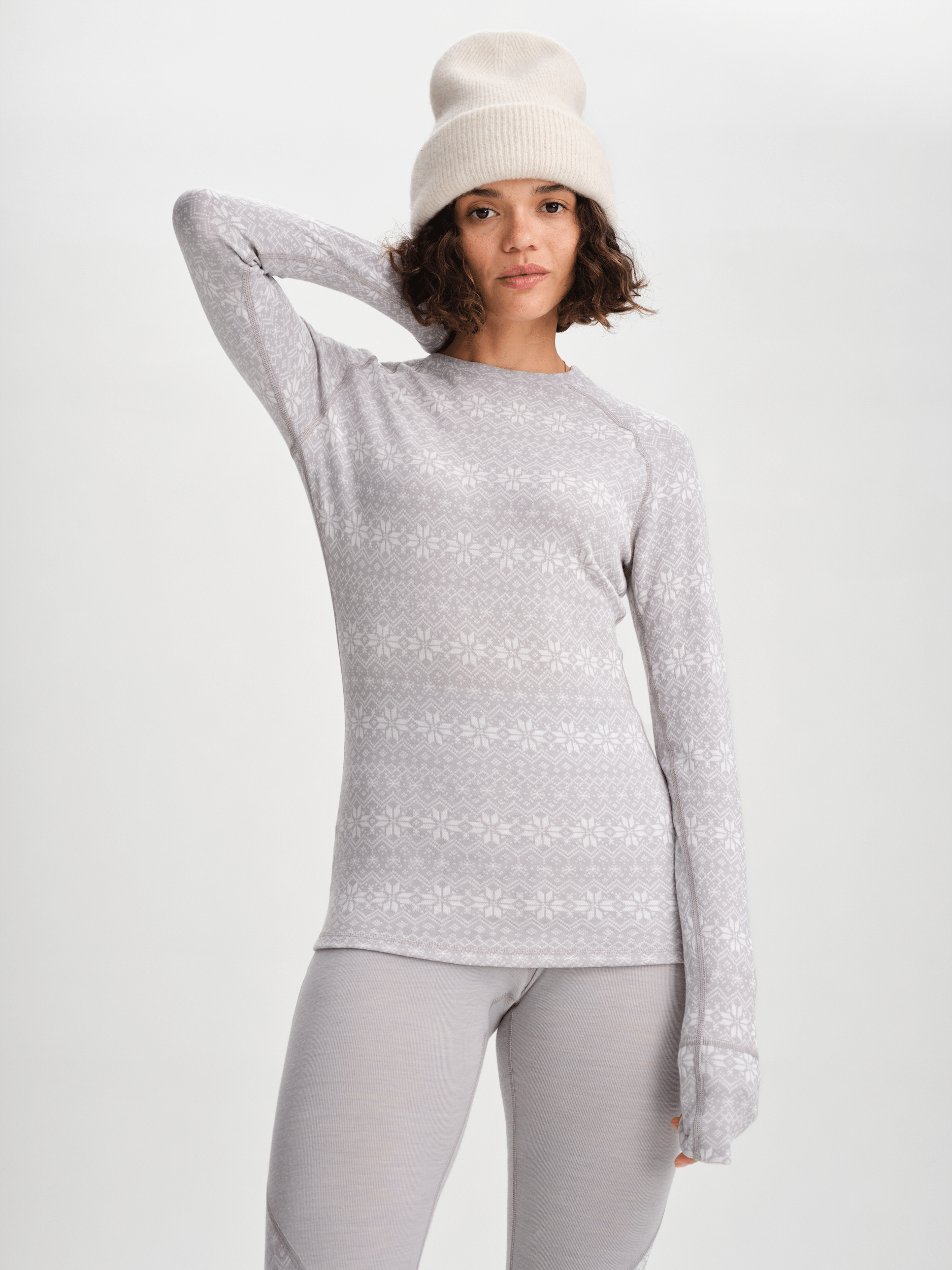 WOOL BASE LAYER SHIRT OFFWHITE PATTERN WOMEN