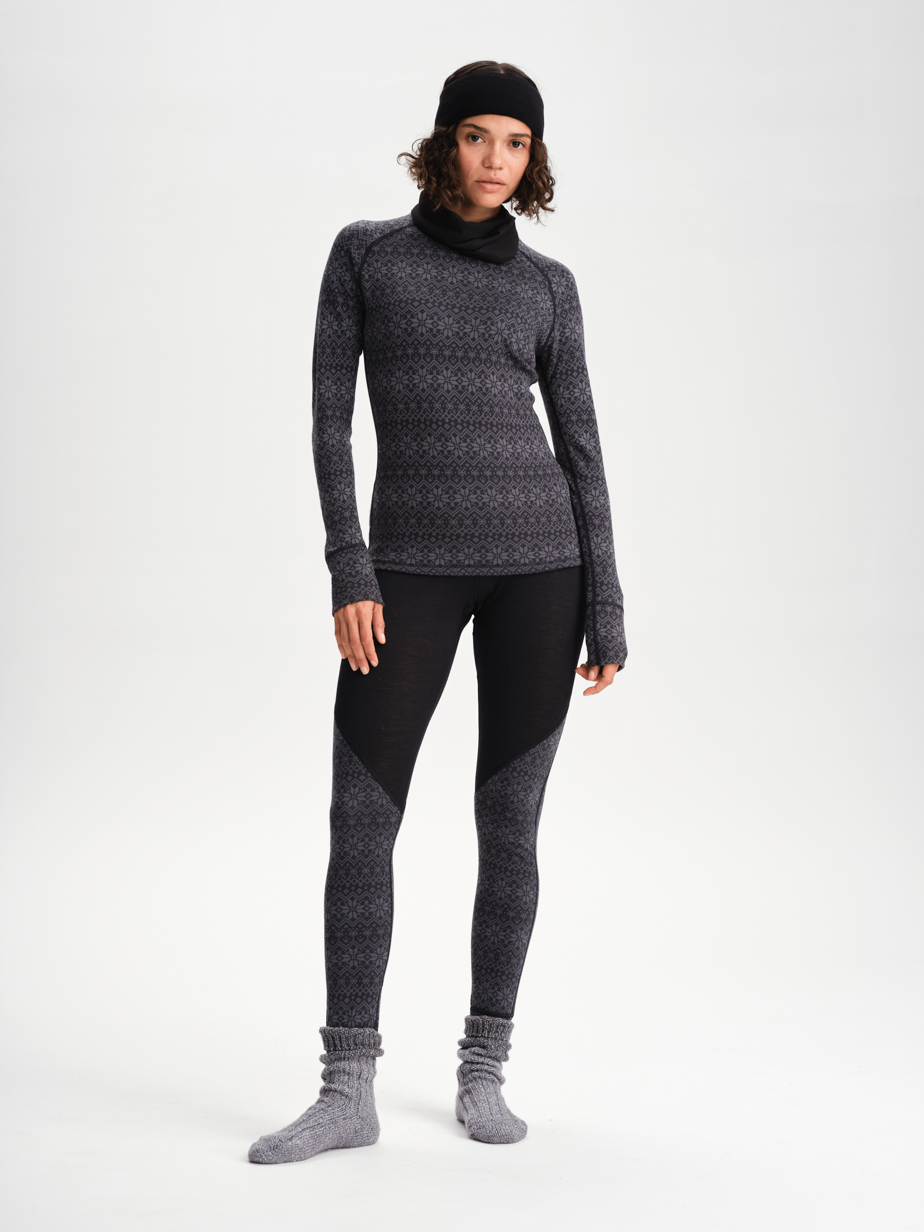 WOOL BASE LAYER PANT BLACK/GREY PATTERN WOMEN Everest Base Layer Wool