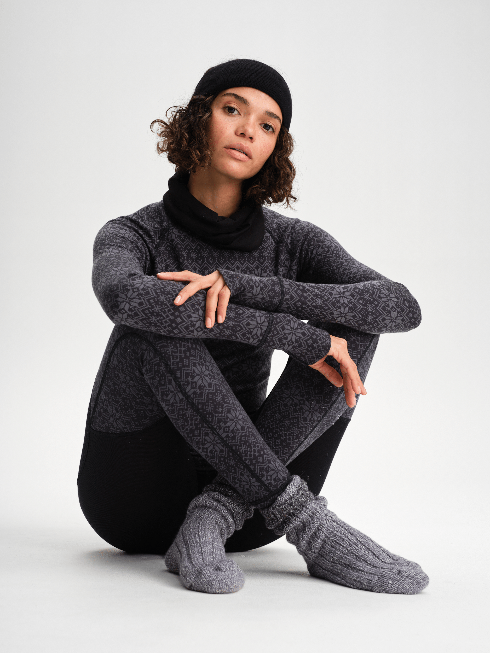WOOL BASE LAYER PANT BLACK/GREY PATTERN WOMEN Everest Base Layer Wool
