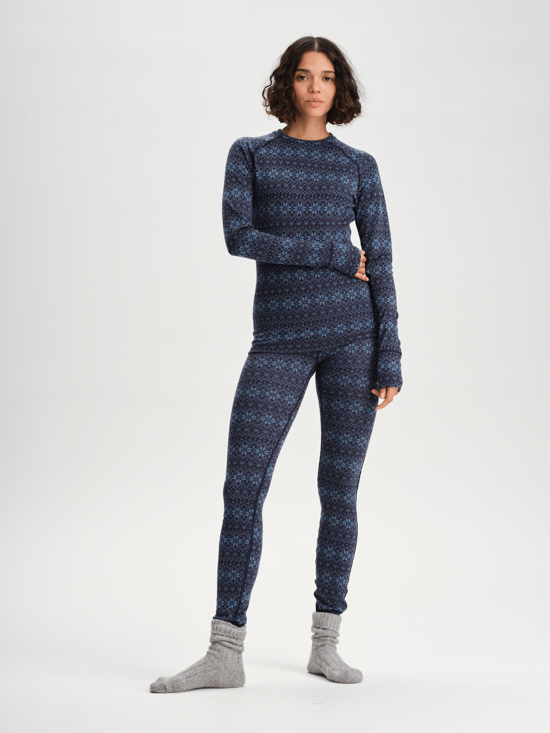 WOOL BASE LAYER PANT NAVY PATTERN WOMEN Everest Base Layer Wool
