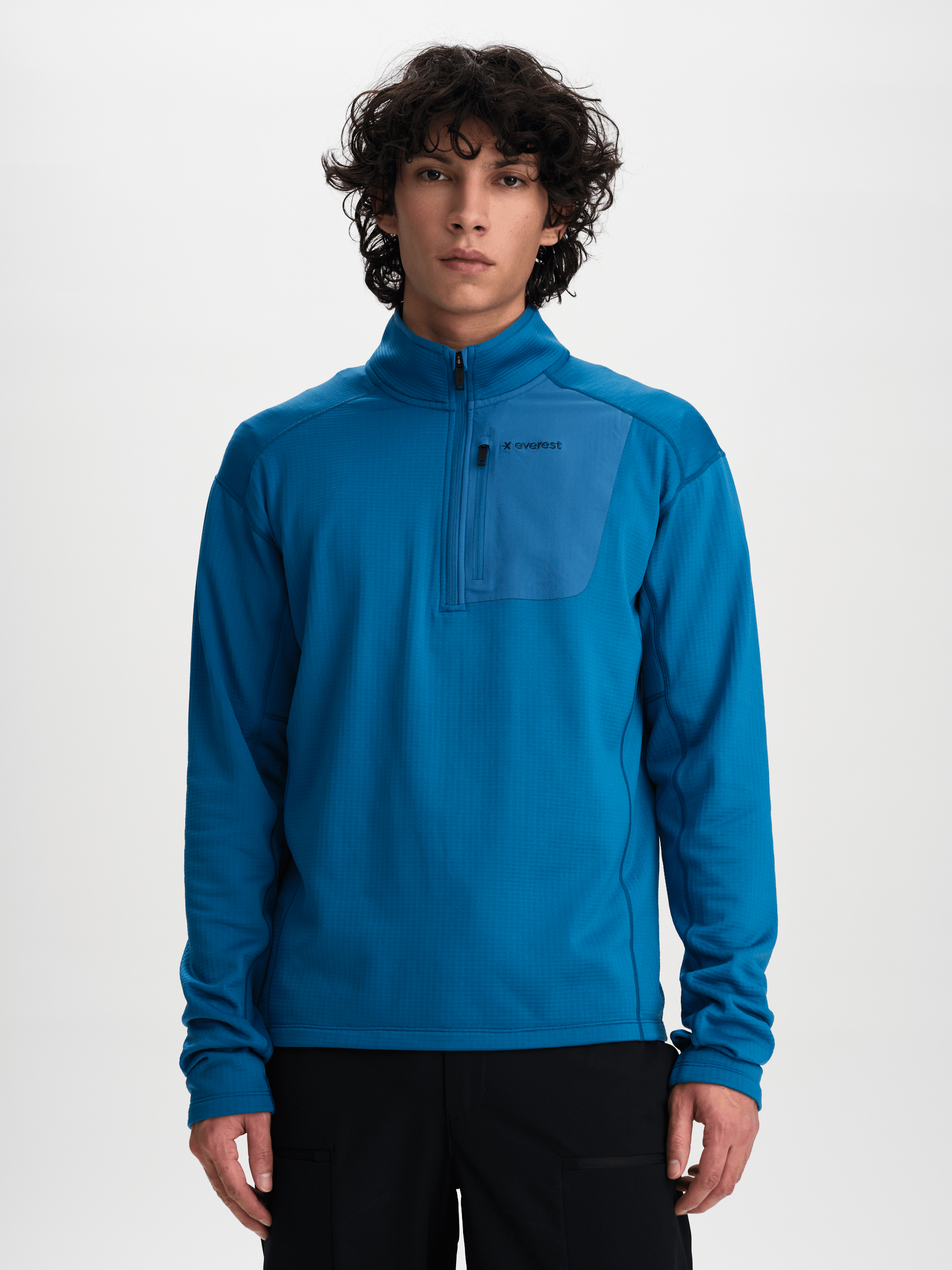 STRUKTURALNA BLUZA Z ZAMKIEM DO POŁOWY W KOLORZE GLACIER BLUE Everest Polary Kaptur
