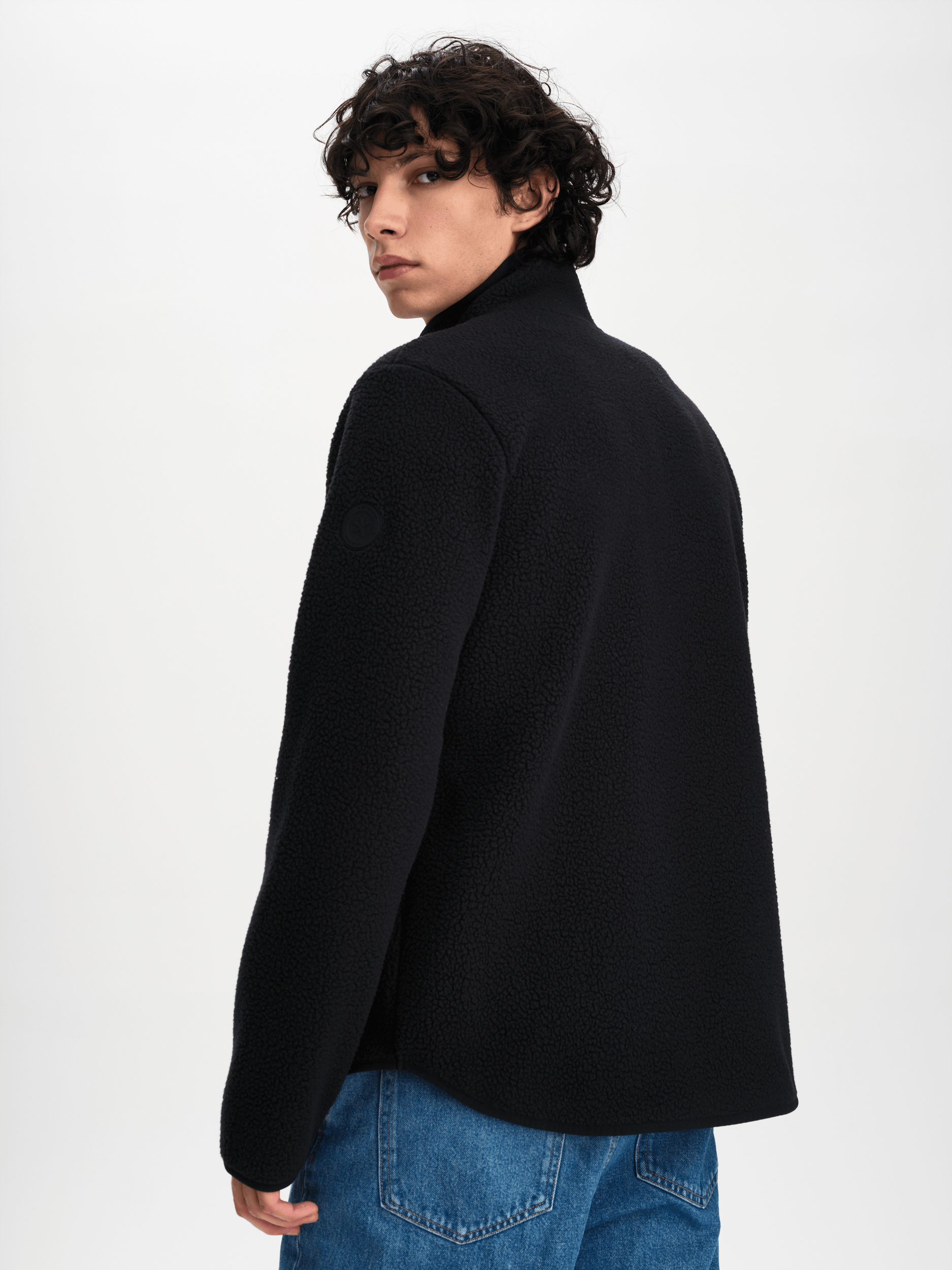 PILE ZIP SHIRT SCHWARZ Everest Fleece mit hohem Flor