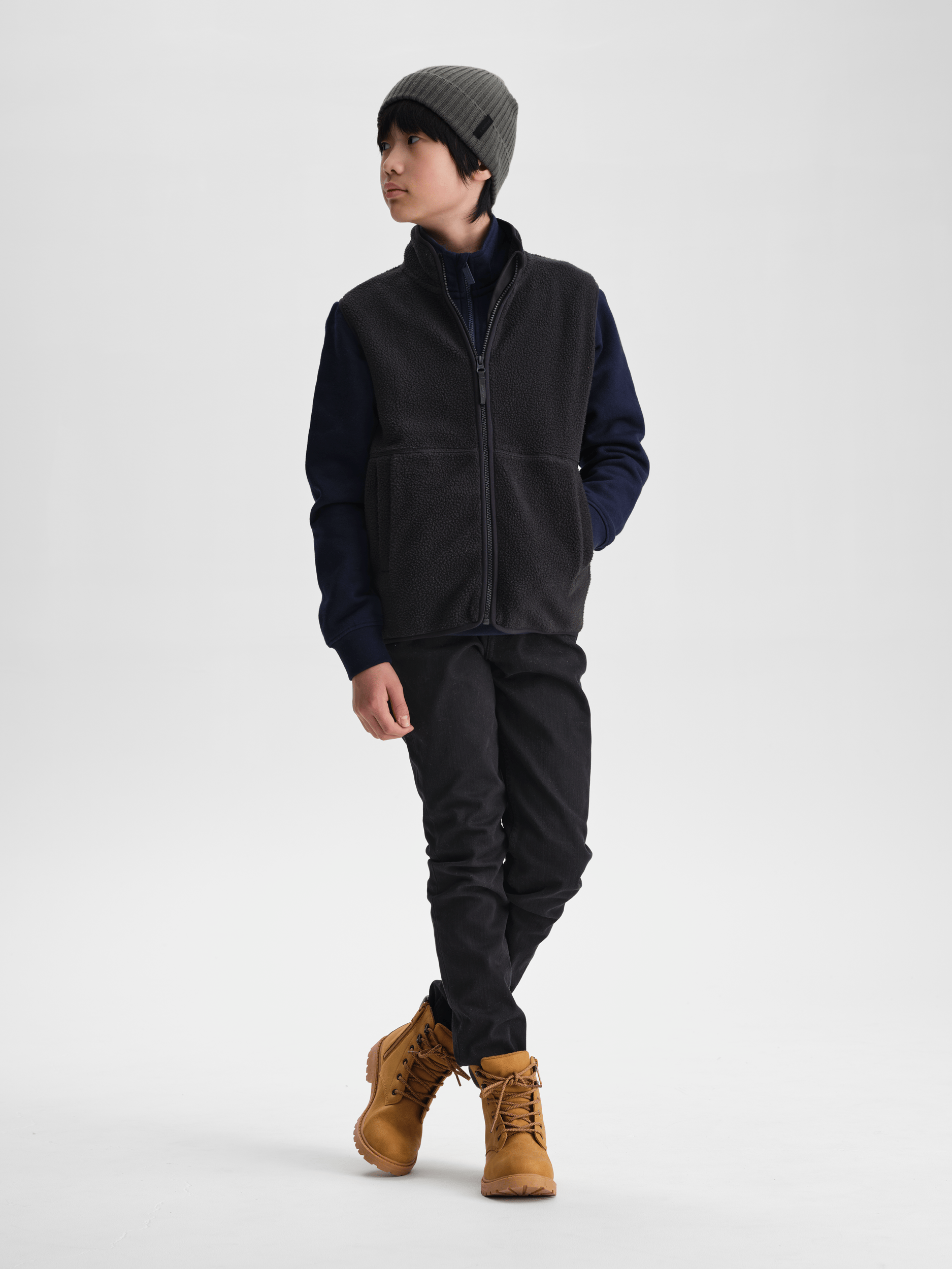 PILE-ZIP-WESTE SCHWARZ JUNIOR Everest Zweite Schicht