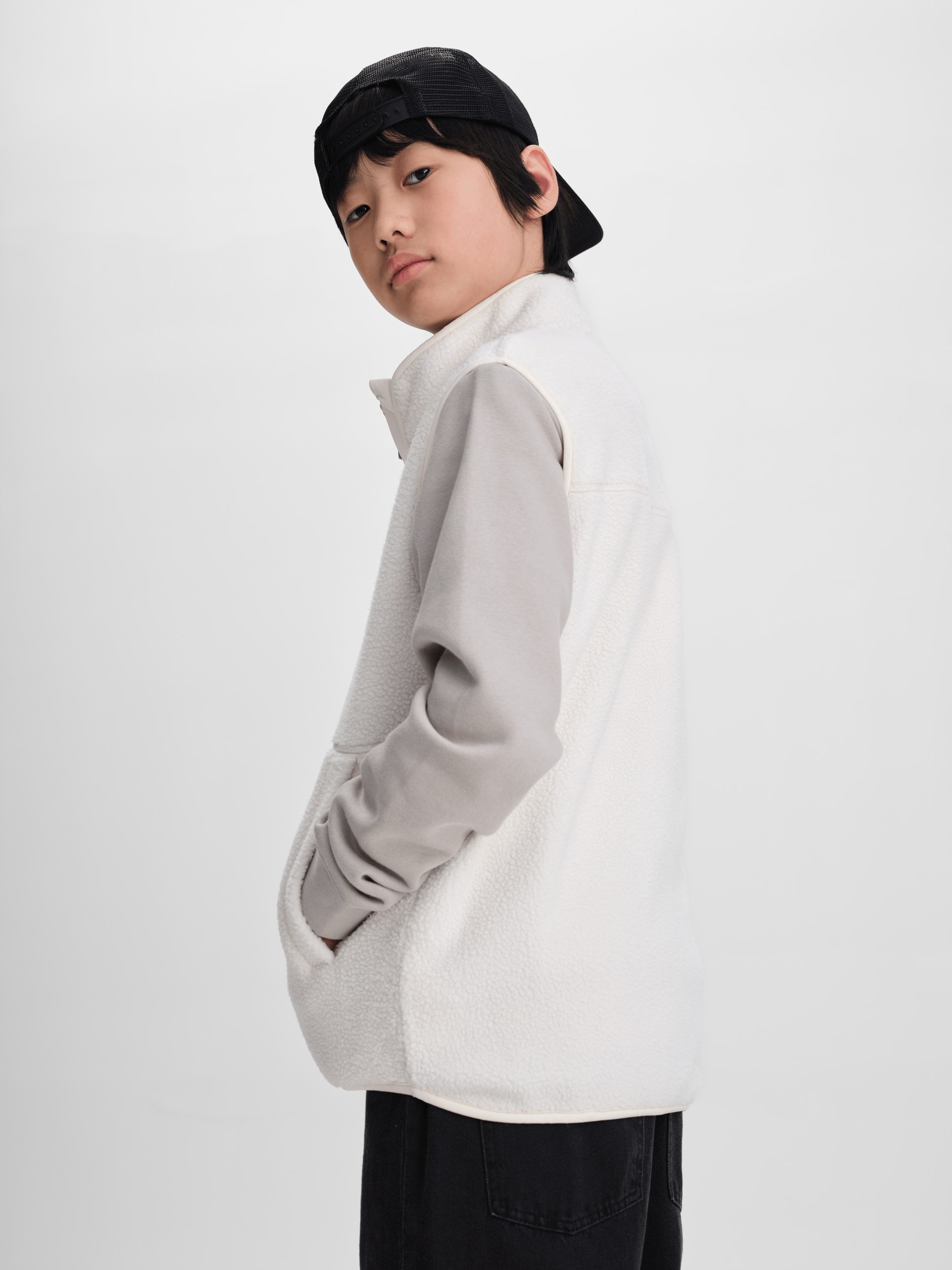 PILE ZIP-WESTE OFF WHITE JUNIOR Everest Zweite Schicht