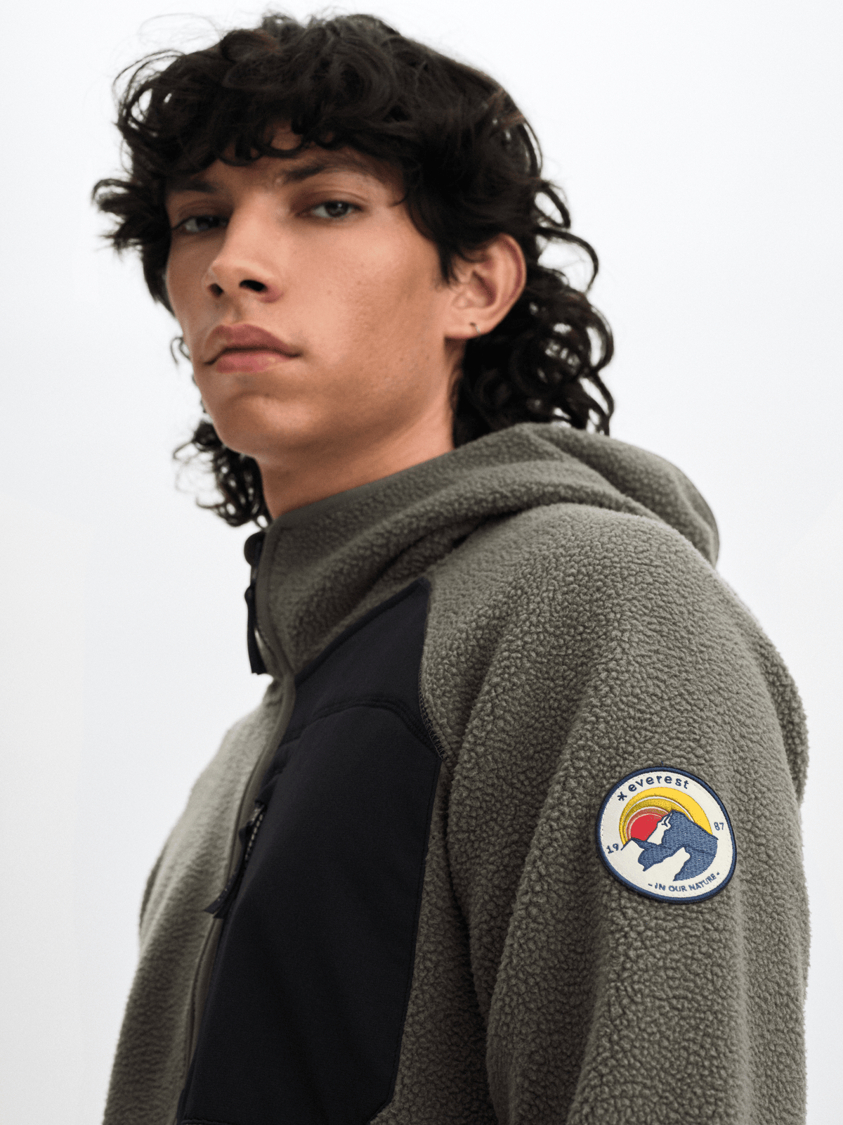 PILE HOOD RETRO KHAKI/GREY Everest Pile Fleece