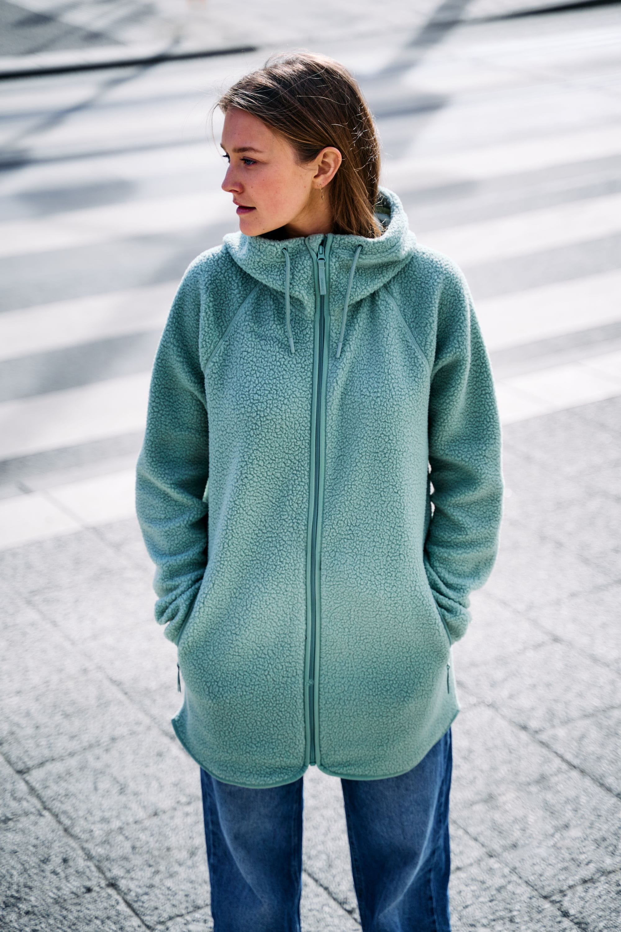 PILE LONG HOOD SAGE MIST Everest Pile Fleece