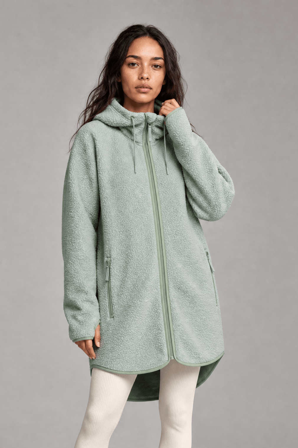 PILE LONG HOOD SAGE MIST Everest Pile Fleece