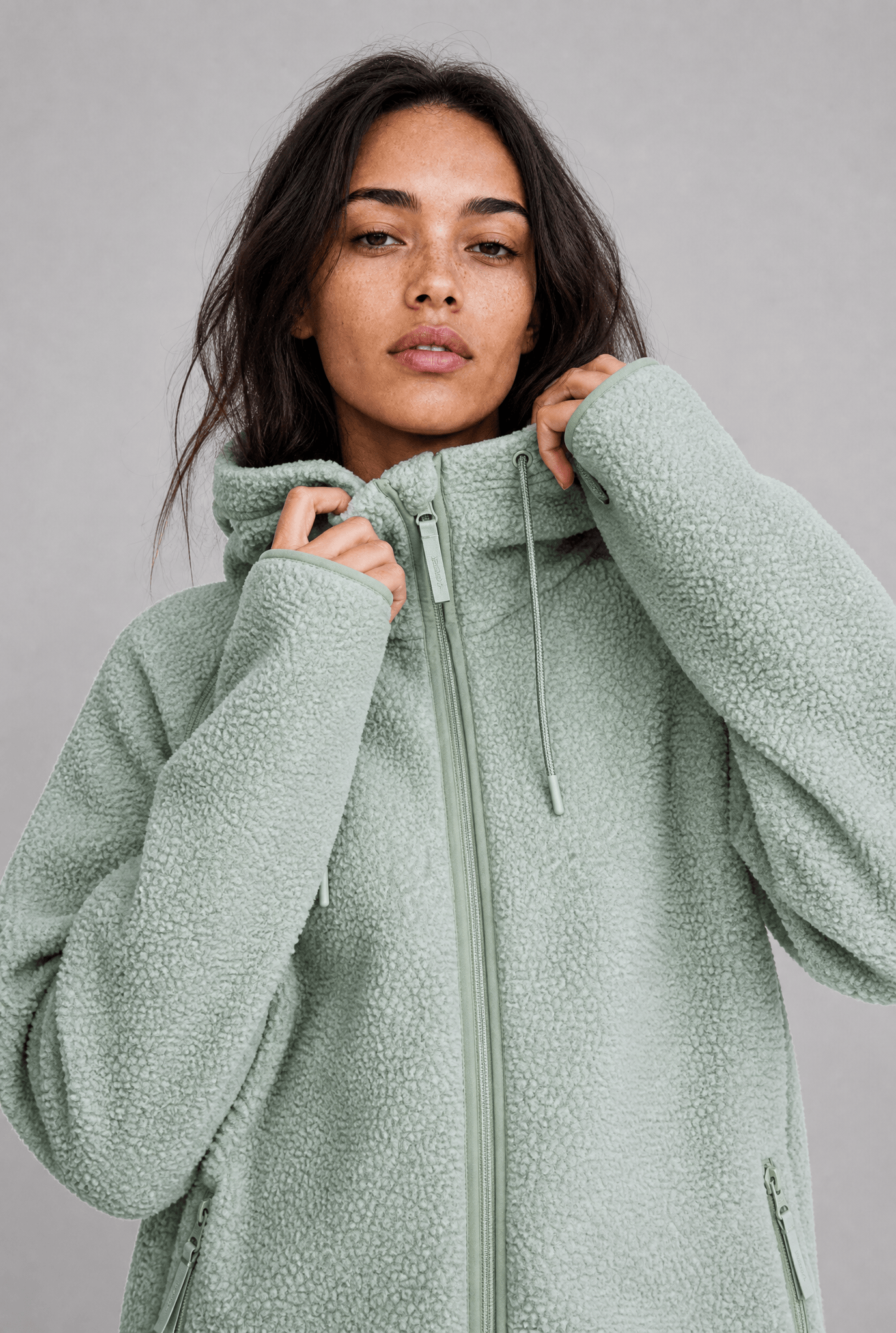 PILE LONG HOOD SAGE MIST Everest Pile Fleece