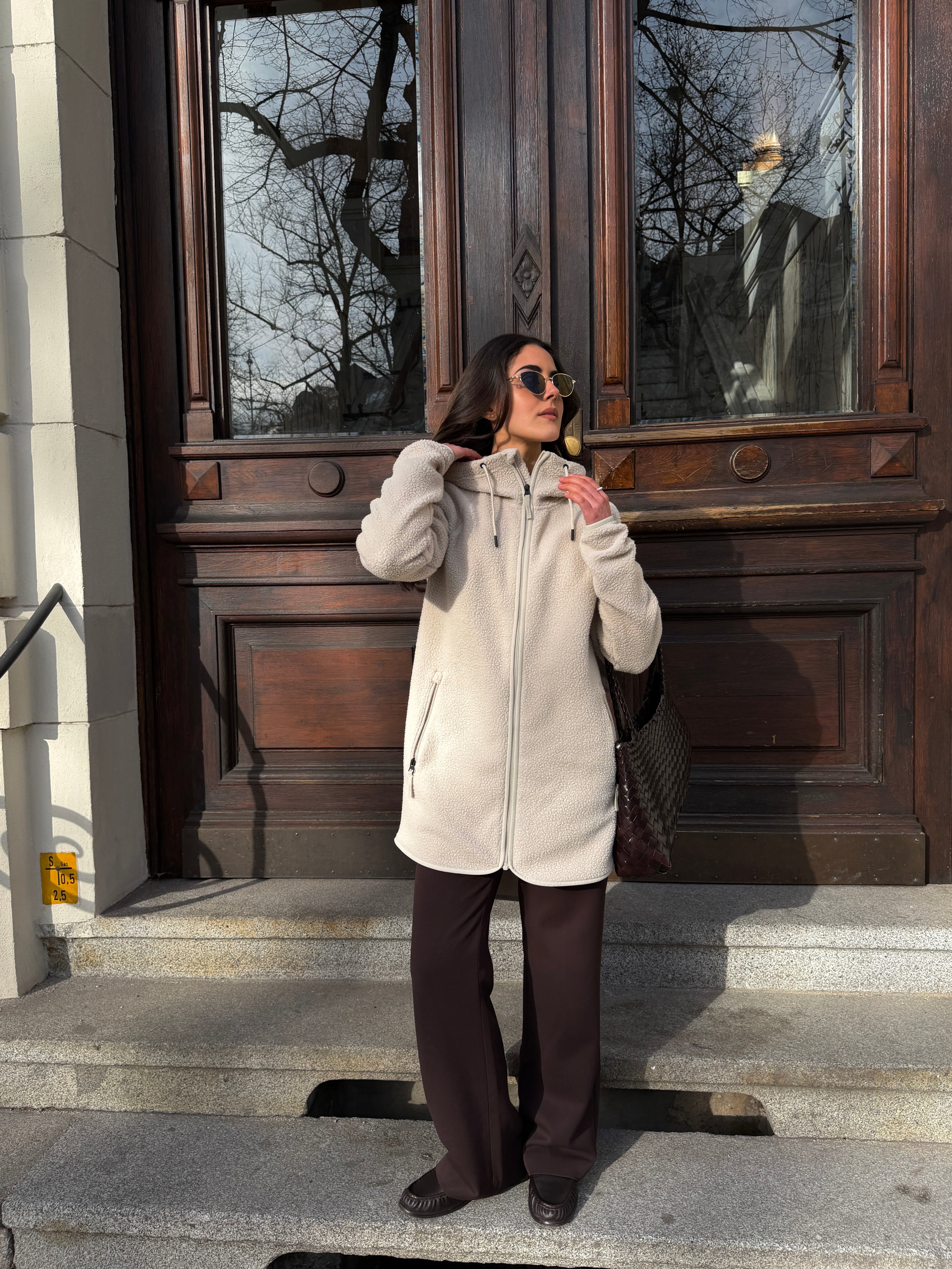 PILE LONG HOOD IVORY BEIGE Everest Second Layer